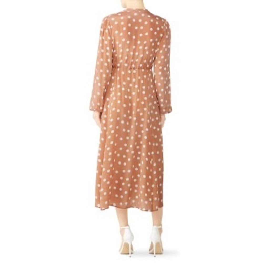 byTiMo Polka Dot Tan White Hourglass V-Neckline Long Sleeve Midi Dress Size S - Picture 3 of 13